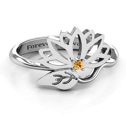 Leaves and Lotus Wrap Ring – Sterling Silver with Citrine