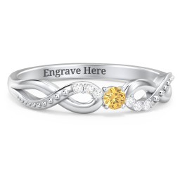 Double Infinity Gemstone Ring with Accents in 925 Sterling Silver with Citrine and White Premium Zirconia