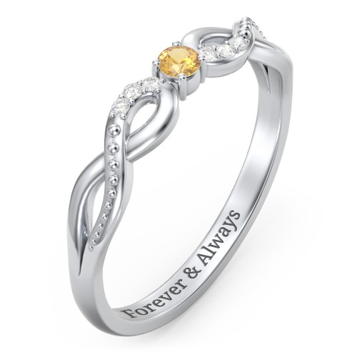 Double Infinity Gemstone Ring with Accents – Sterling Silver with Citrine and White Premium Zirconia