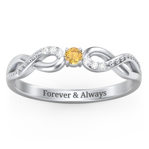 Double Infinity Gemstone Ring with Accents – Sterling Silver with Citrine and White Premium Zirconia