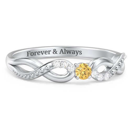 Double Infinity Gemstone Ring with Accents – Sterling Silver with Citrine and White Premium Zirconia