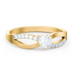 Split Shank Heart Promise Ring in 18K Gold Plated Silver with Aquamarine and Fancy Blue Premium Zirconia