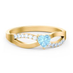 Split Shank Heart Promise Ring in 18K Gold Plated Silver with Blue Topaz and Fancy Blue Premium Zirconia