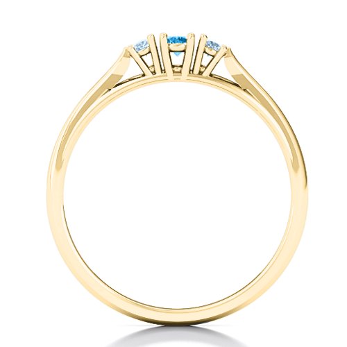Trinity Ring on Classic Band – 10K Yellow Gold with Blue Topaz and Aquamarine