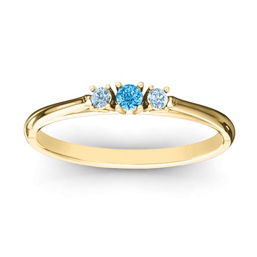 Trinity Ring on Classic Band – 10K Yellow Gold with Blue Topaz and Aquamarine
