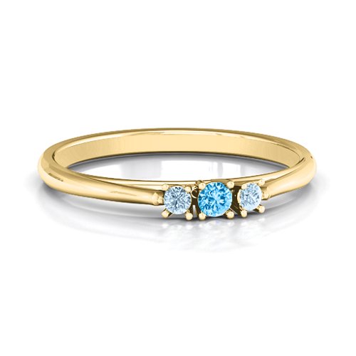 Trinity Ring on Classic Band – 10K Yellow Gold with Blue Topaz and Aquamarine