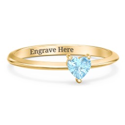 Solitaire Heart Gemstone Ring with Tapered Knife Edge Band in 18K Gold Plated Silver with Blue Topaz