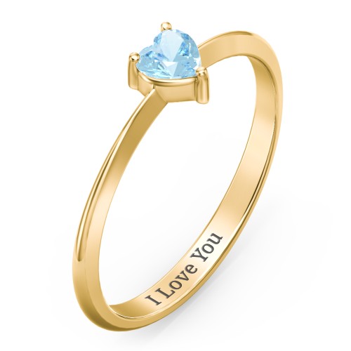 Solitaire Heart Gemstone Ring with Tapered Knife Edge Band – 18K Gold Plated Silver with Blue Topaz