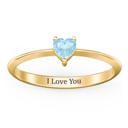 Solitaire Heart Gemstone Ring with Tapered Knife Edge Band – 18K Gold Plated Silver with Blue Topaz
