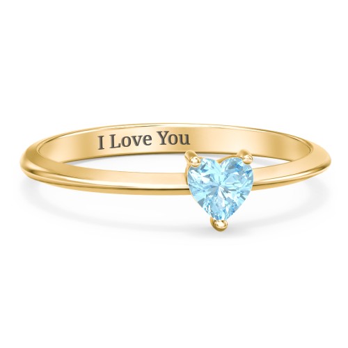 Solitaire Heart Gemstone Ring with Tapered Knife Edge Band – 18K Gold Plated Silver with Blue Topaz