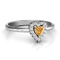 Heart with Halo Promise Ring in 925 Sterling Silver with Citrine and White Premium Zirconia
