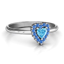 Heart with Halo Promise Ring in 925 Sterling Silver with Blue Topaz and Fancy Blue Premium Zirconia