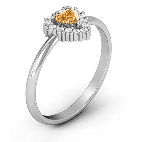 Heart with Halo Promise Ring – Sterling Silver with Citrine and White Premium Zirconia
