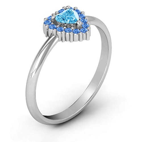 Heart with Halo Promise Ring – Sterling Silver with Blue Topaz and Fancy Blue Premium Zirconia