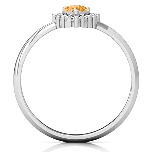 Heart with Halo Promise Ring – Sterling Silver with Citrine and White Premium Zirconia