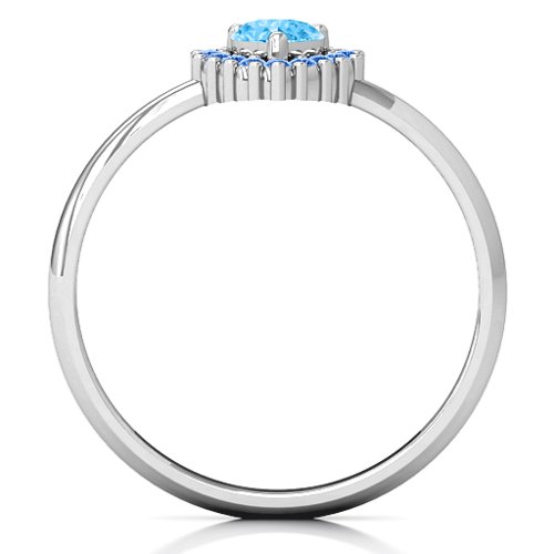 Heart with Halo Promise Ring – Sterling Silver with Blue Topaz and Fancy Blue Premium Zirconia