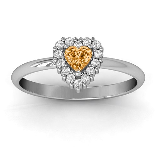 Heart with Halo Promise Ring – Sterling Silver with Citrine and White Premium Zirconia