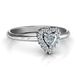 Heart with Halo Promise Ring in 10K Solid White Gold