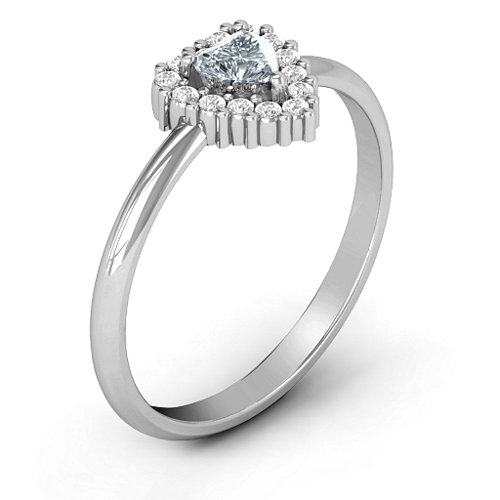 Heart with Halo Promise Ring – 10K White Gold with Cubic Zirconia and White Premium Zirconia