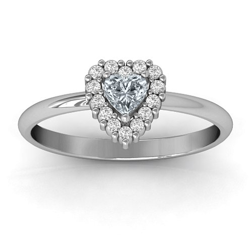 Heart with Halo Promise Ring – 10K White Gold with Cubic Zirconia and White Premium Zirconia