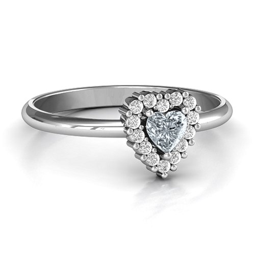 Heart with Halo Promise Ring – 10K White Gold with Cubic Zirconia and White Premium Zirconia