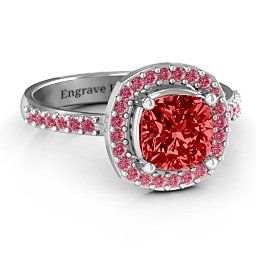 Cushion Cut Statement Ring with Halo in 925 Sterling Silver with Garnet and Red Premium Zirconia