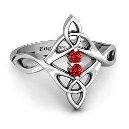 Celtic Sparkle Ring with Interwoven Infinity Band in 925 Sterling Silver with Garnet