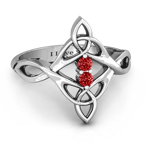 Celtic Sparkle Ring with Interwoven Infinity Band – Sterling Silver with Garnet
