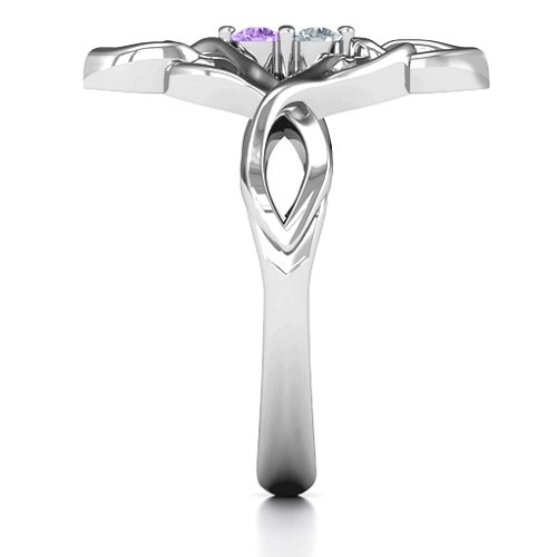 Celtic Sparkle Ring with Interwoven Infinity Band – 10K White Gold with Amethyst and Cubic Zirconia