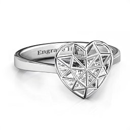 Diamond Heart Cage Ring With Encased Heart Stones