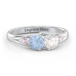 Darling Duo Double Gemstone Ring in 925 Sterling Silver with Aquamarine, Cubic Zirconia, and Pink Tourmaline
