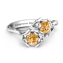 Be-leaf In Love Double Gemstone Floral Ring in 925 Sterling Silver with Citrine