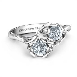Be-leaf In Love Double Gemstone Floral Ring in 10K Solid White Gold with Cubic Zirconia