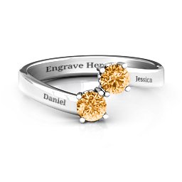 Two Stone Ring With Filigree Settings in 925 Sterling Silver with Citrine and Fancy Blue Premium Zirconia