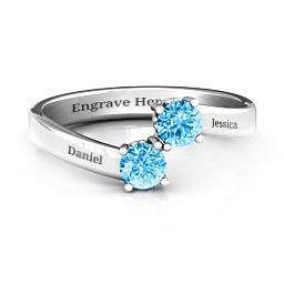 Two Stone Ring With Filigree Settings in 925 Sterling Silver with Blue Topaz and Fancy Blue Premium Zirconia