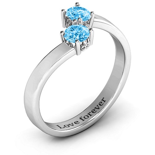 Two Stone Ring With Filigree Settings – Sterling Silver with Blue Topaz