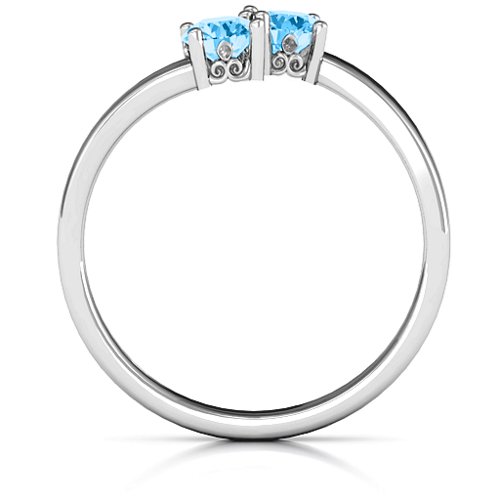 Two Stone Ring With Filigree Settings – Sterling Silver with Blue Topaz