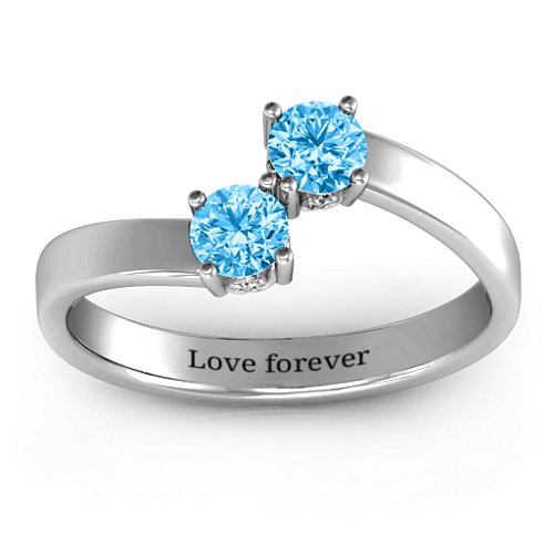 Two Stone Ring With Filigree Settings – Sterling Silver with Blue Topaz