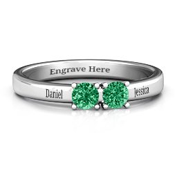 Meet In The Middle Two Stone Ring in 925 Sterling Silver with Emerald and Fancy Blue Premium Zirconia