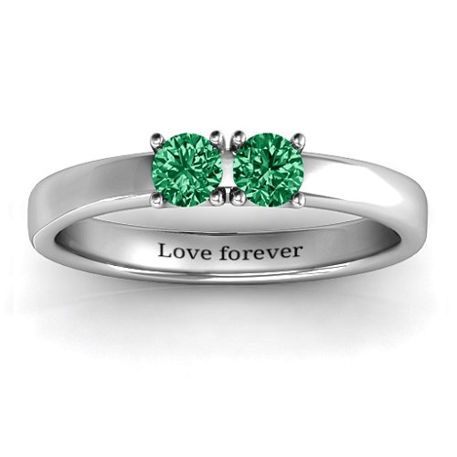 Meet In The Middle Two Stone Ring – Sterling Silver with Emerald