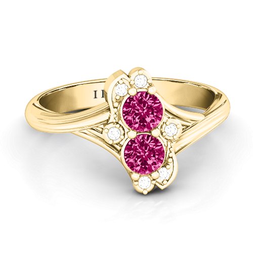 Sense of Style Two Stone Ring – 10K Yellow Gold with Ruby and White Premium Zirconia