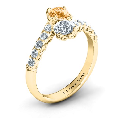 Intricate Infinity Two Stone Ring – 10K Yellow Gold with Citrine and Cubic Zirconia