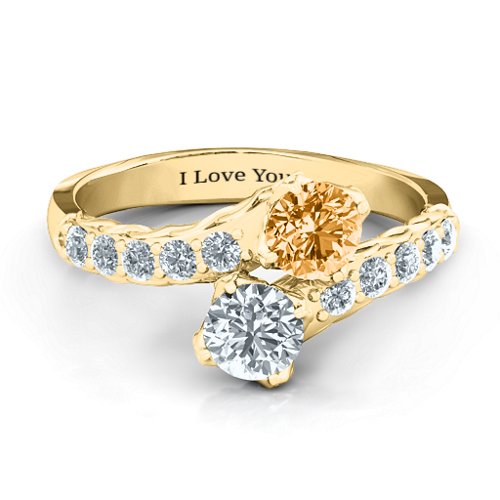 Intricate Infinity Two Stone Ring – 10K Yellow Gold with Citrine and Cubic Zirconia