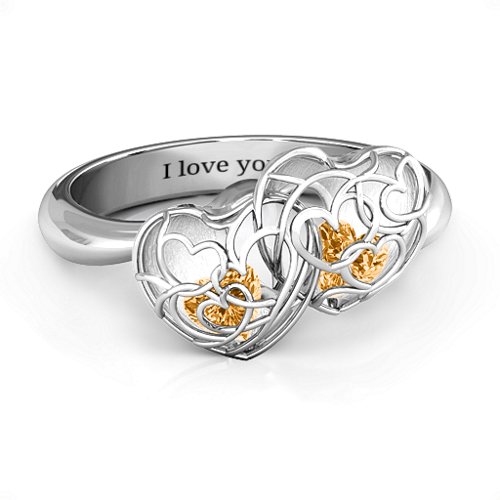 Double Heart Cage Ring with 1-6 Heart Shaped Birthstones – Sterling Silver with Citrine
