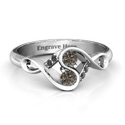 Element of Infinity Two Stone Ring in 925 Sterling Silver with Smokey Quartz and Black Premium Zirconia