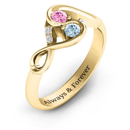 Element of Infinity Two Stone Ring – 10K Yellow Gold with Pink Tourmaline, Aquamarine, and White Premium Zirconia