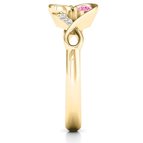 Element of Infinity Two Stone Ring – 10K Yellow Gold with Pink Tourmaline, Aquamarine, and White Premium Zirconia