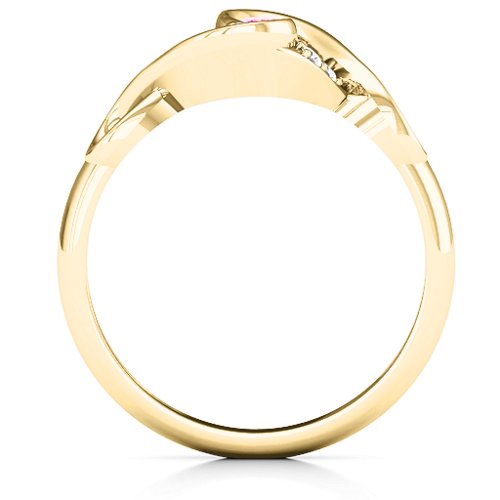 Element of Infinity Two Stone Ring – 10K Yellow Gold with Pink Tourmaline, Aquamarine, and White Premium Zirconia