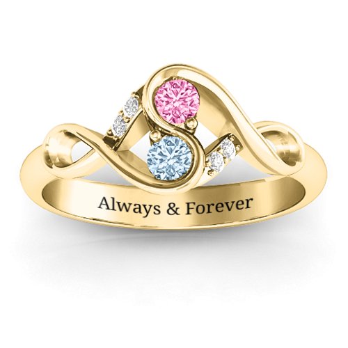 Element of Infinity Two Stone Ring – 10K Yellow Gold with Pink Tourmaline, Aquamarine, and White Premium Zirconia