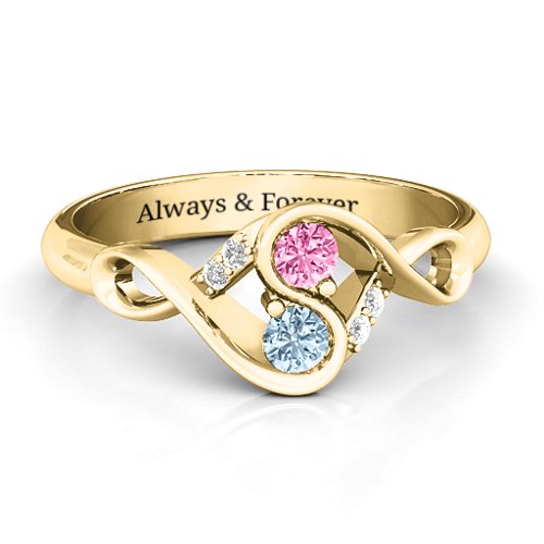 Element of Infinity Two Stone Ring – 10K Yellow Gold with Pink Tourmaline, Aquamarine, and White Premium Zirconia